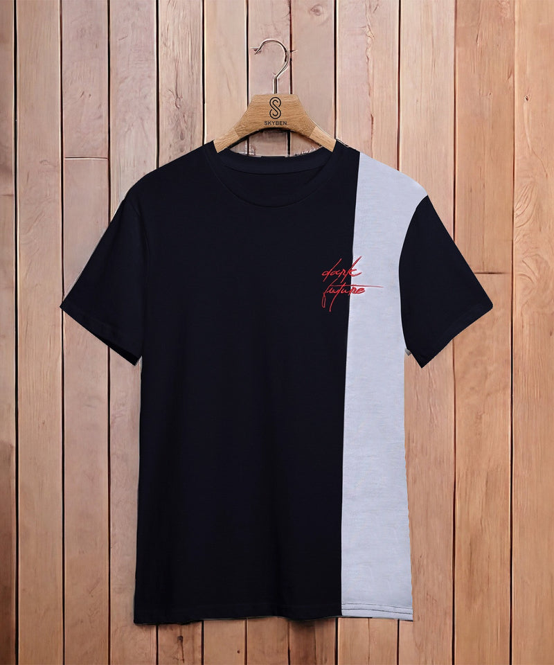 Men Chockablock Round Neck Reversible Poly cotton Blue, White T-Shirt