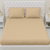 haus & kinder Elastic Fitted Bedsheets King Size with 2 Pillow Covers, 100% Cotton 300 TC, Melange Collection (California King, Glided Beig