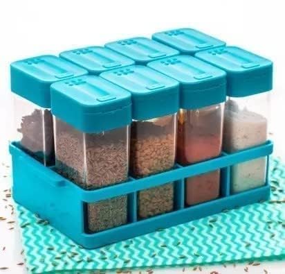 Masala Box 8 Pcs Set, Airtight Jar Spice Box, Spice Container with Tray, Square Spice Jar, Food-Grade Plastic, Multipurpose Seasonings Set, Idle for... Size:8 Pcs Set
