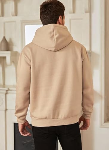 Men's Casual Fleece Hoodie Sweatshirt Solid Hooded Collar Drawstring Long Sleeve Pullover