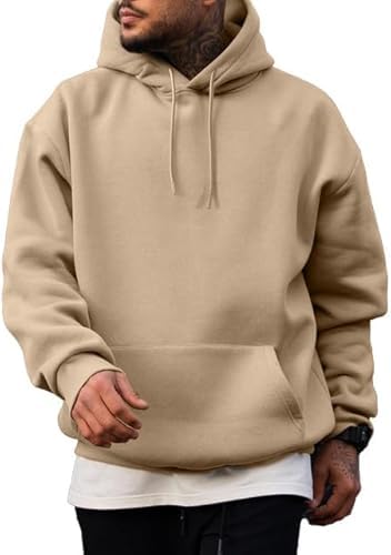 Men's Casual Fleece Hoodie Sweatshirt Solid Hooded Collar Drawstring Long Sleeve Pullover