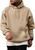 Men's Casual Fleece Hoodie Sweatshirt Solid Hooded Collar Drawstring Long Sleeve Pullover