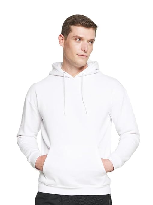 elaxed Fit Plain Cotton Blend Solid Hoodie for Men