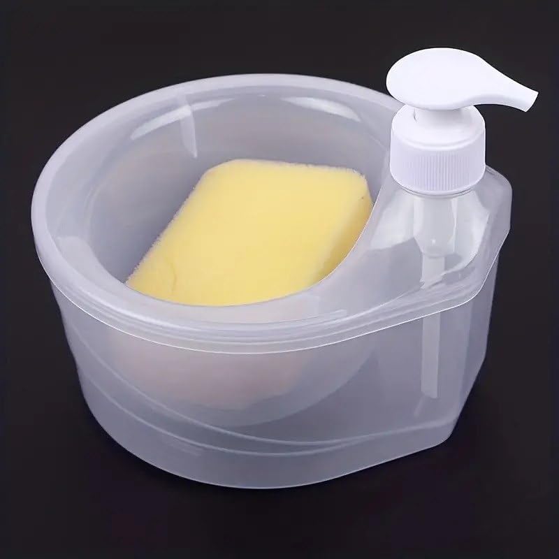 New 2 in 1 Double Layer Liquid soap Dispenser with Pump and Sponge Soap Scrubber Holder Multi functional Dish washing Container 1000ml Manual Sink...