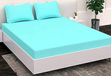 ure Cotton Solid Print Fitted with Elastic Solid Fragrance Double Bed Sheet with 2 Pillow Covers, (Queen Size), (Sea Blue)