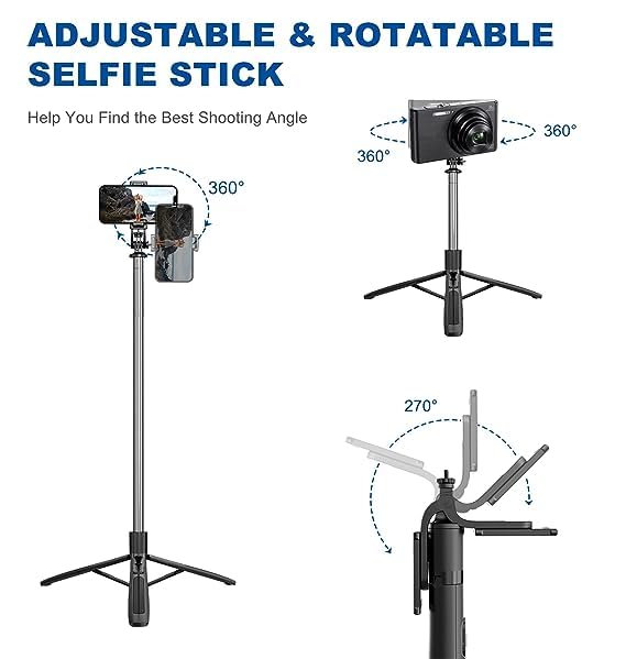 Selfie Stick Tripod with Remote 62inch Extendable mobile selfie stick with tripod stand for Camera Portable Tripod for iPhone and Android Phone...