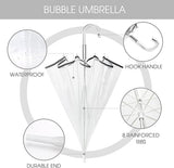 Transparent Auto Open Classic Dome Plastic Hook Handle - Fashion Stick Windproof Clear