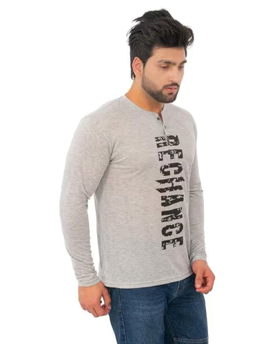 Men Regular Fit Typographic Print Henley-Neck T-Shirt
