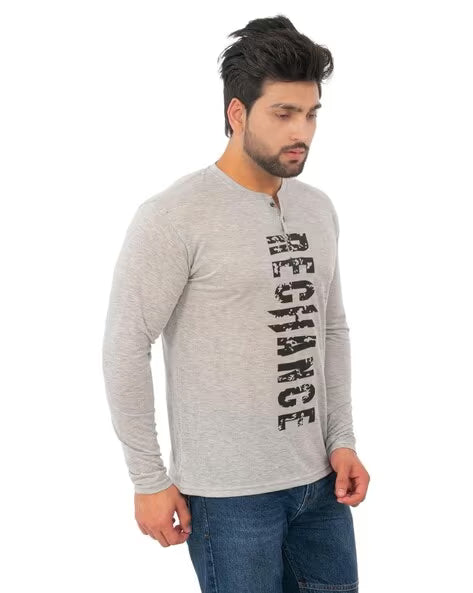 Men Regular Fit Typographic Print Henley-Neck T-Shirt