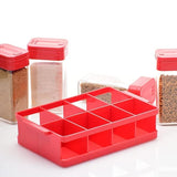 Masala Box 8 Pcs Set, Airtight Jar Spice Box, Spice Container with Tray, Square Spice Jar, Food-Grade Plastic, Multipurpose Seasonings Set, Idle for... Size:8 Pcs Set