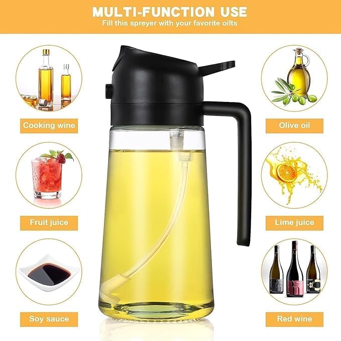 00ml 2 in 1 Glass Oil Sprayer and Dispenser Bottle, Premium Nozzle, Multi Color (2 IN 1 OIL DISPENSER AND SPRAYER