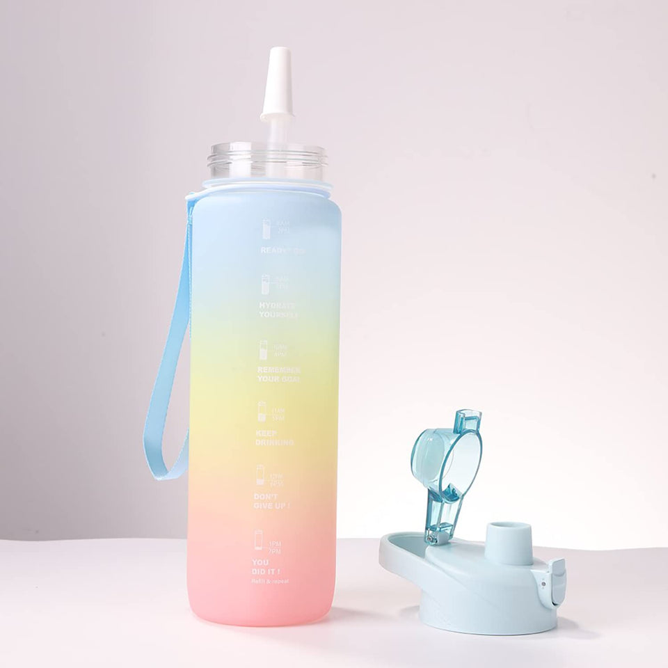 House of Quirk Plastic 1 liter Water Bottles With Time Markings, Bpa Free, Leak Proof, Measures How Much Water You Drink, Stylish Strap, Motivational Sports..