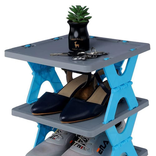 6 Layer Foldable Shoe Rack Stand Collapsible Door Adjustable Plastic Foldable Shoe Cabinet Storage Portable Folding Space Saving Shoe Organizer Home and Office (Pack of 1 Multicolor)