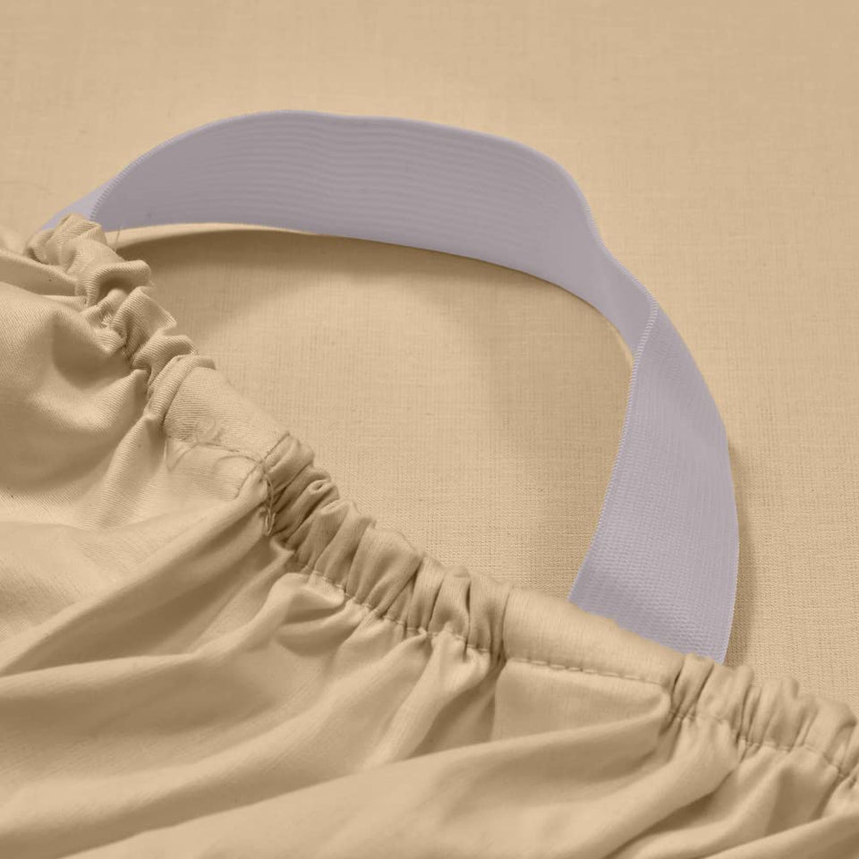 haus & kinder Elastic Fitted Bedsheets King Size with 2 Pillow Covers, 100% Cotton 300 TC, Melange Collection (California King, Glided Beig