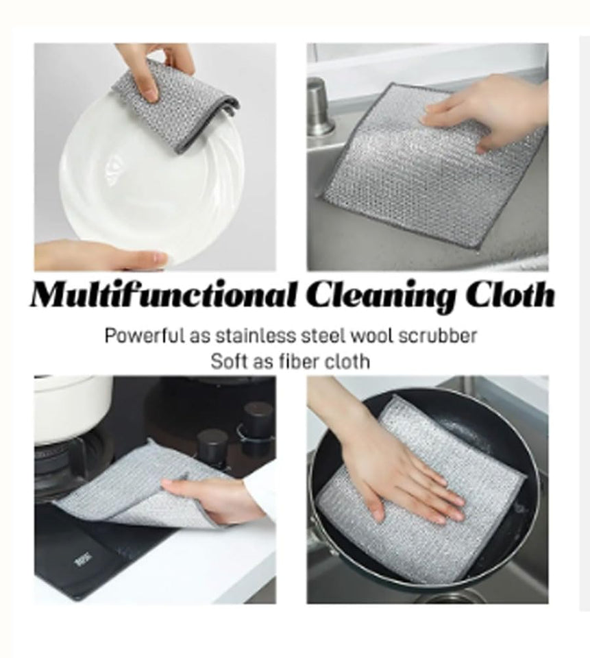 Non-Scratch Wire Dishcloth & Gaps Cleaning Brush, Multipurpose Wire Dishwashing Rags for Wet and Dry, Easy Rinsing, Reusable, Wire Cleaning Cloth for Kitchen, Sinks, Pots, Pans (5)(5 Pack)