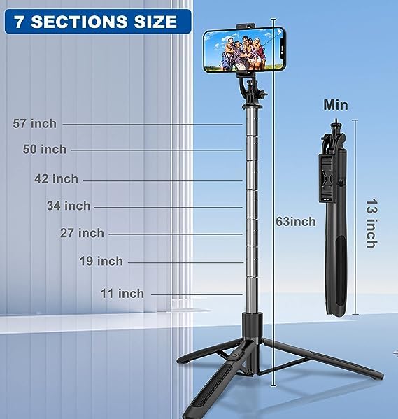 Selfie Stick Tripod with Remote 62inch Extendable mobile selfie stick with tripod stand for Camera Portable Tripod for iPhone and Android Phone...