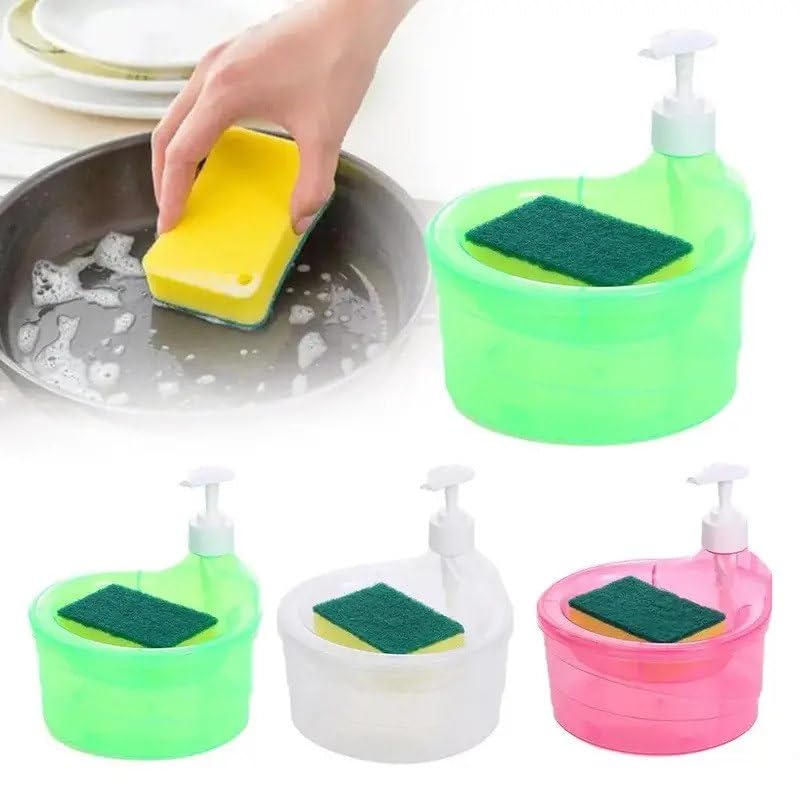 New 2 in 1 Double Layer Liquid soap Dispenser with Pump and Sponge Soap Scrubber Holder Multi functional Dish washing Container 1000ml Manual Sink...