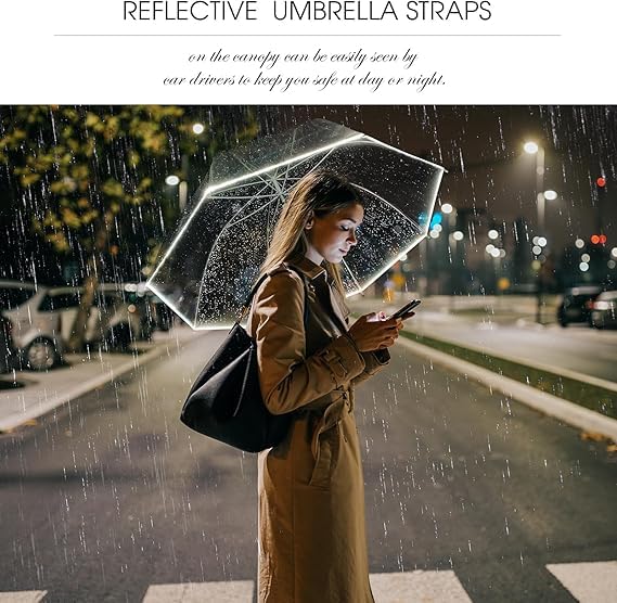 Transparent Auto Open Classic Dome Plastic Hook Handle - Fashion Stick Windproof Clear