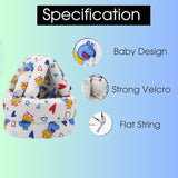 Adorable Baby Wearing a Soft Protective Safety Helmet with Cartoon Bunny Design and Colorful Plaid Overalls (White)
