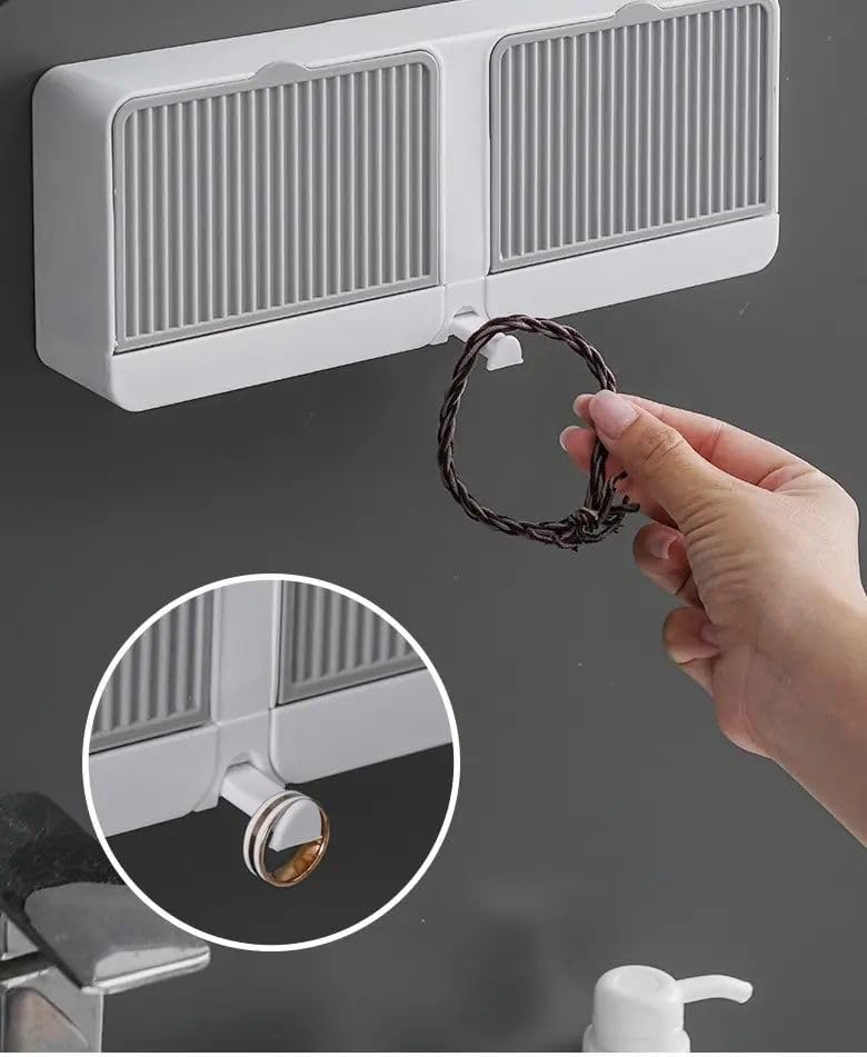 STREET Creative Wall Soap Box with Lid Double Mesh Standing Soap Dryer Holder Flip Wall Mounted Double Soap Holder with Drain Tray Bathroom