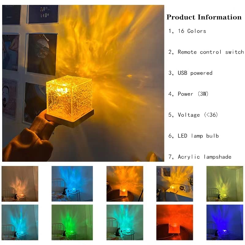 n Wave Projector Light，Aurora Glow Lamp Crystal Night Light Romantic Room Decor，Led Ripple Lamp Lights Party Bedroom Room Decor