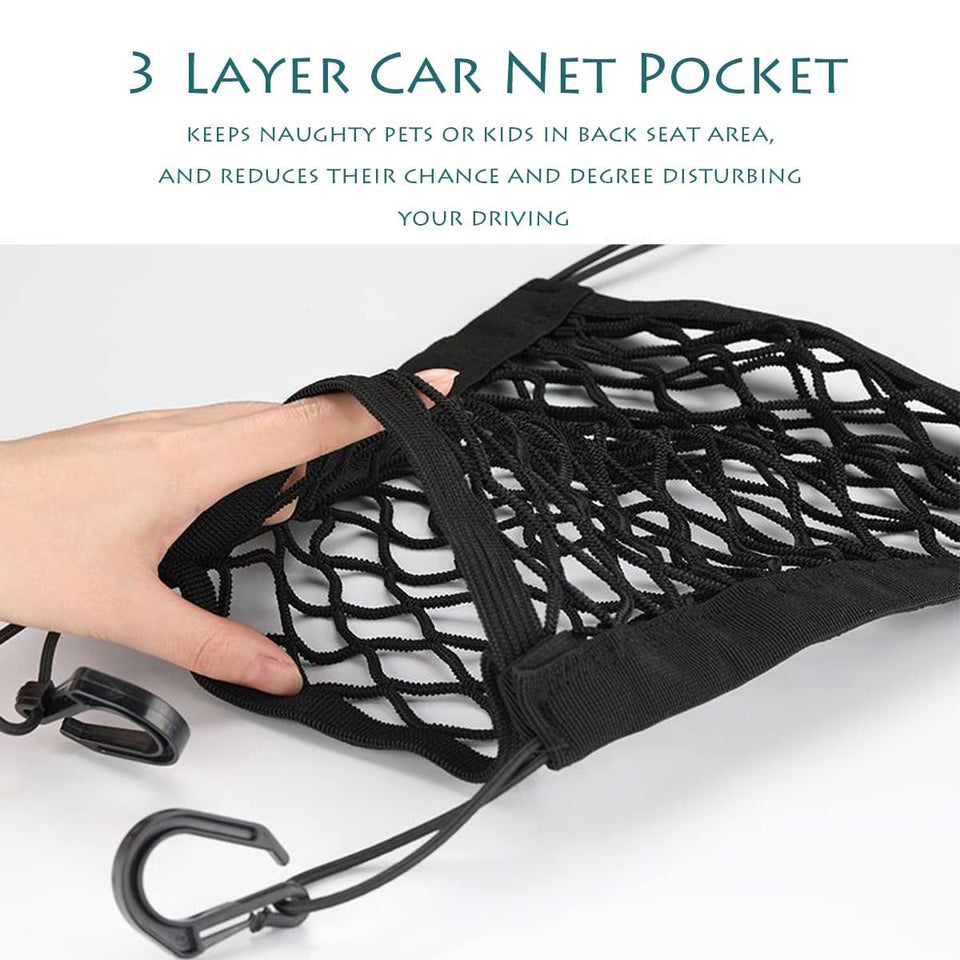 Car Mesh Organizer 3-Layer, car Storage net, Barrier Backseat Mesh Net for, Seat Back Net Bag, Driver Storage Netting Pouch, Automotive Seat Back...