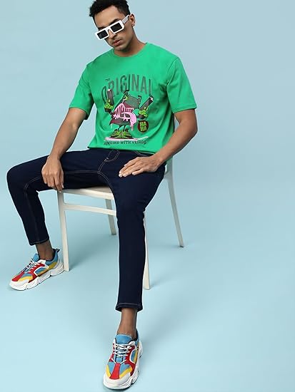 Oversize Loose Baggy Fit Round Neck Half Sleeve Graphic Printed Multicolor T-Shirt Combo (Pack of 2)