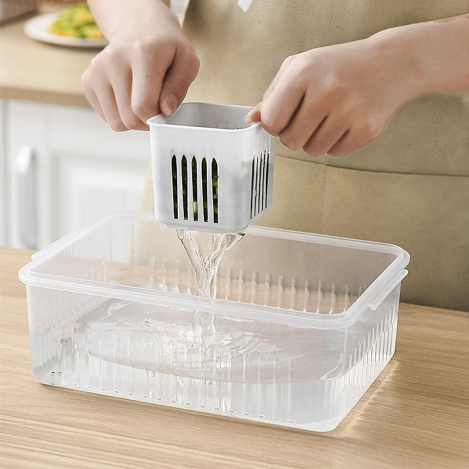 6-In-1 Kitchen Scallion Storage Box Grid, Lids Airtight Refrigerator Food Fresh Box, Food Storage