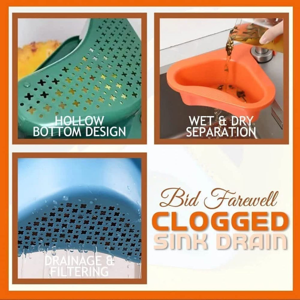 Hanging Filter Drain Rack,Triangle Sink Strainer Free Punch,Sink FilterTriangleKitchen Bathroom Food Strainer Fruit Drainer Basket,for...