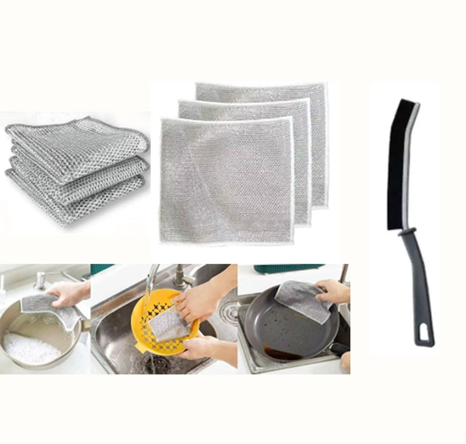 Non-Scratch Wire Dishcloth & Gaps Cleaning Brush, Multipurpose Wire Dishwashing Rags for Wet and Dry, Easy Rinsing, Reusable, Wire Cleaning Cloth for Kitchen, Sinks, Pots, Pans (5)(5 Pack)