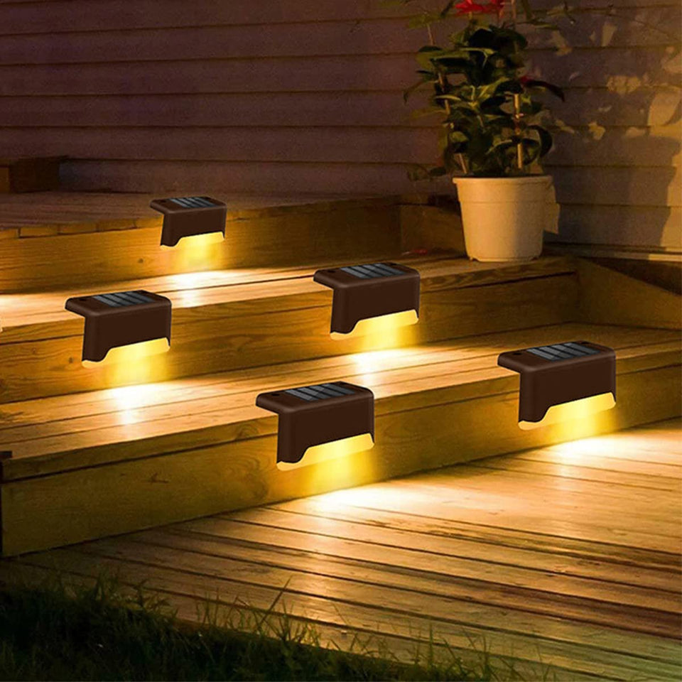 Light Outdoor Waterproof Step Lights Deck Lighting for Steps Stairs Paths Garden Fences Pathway,Outdoor Solar Deck Lights [ Pack of 4, Warm