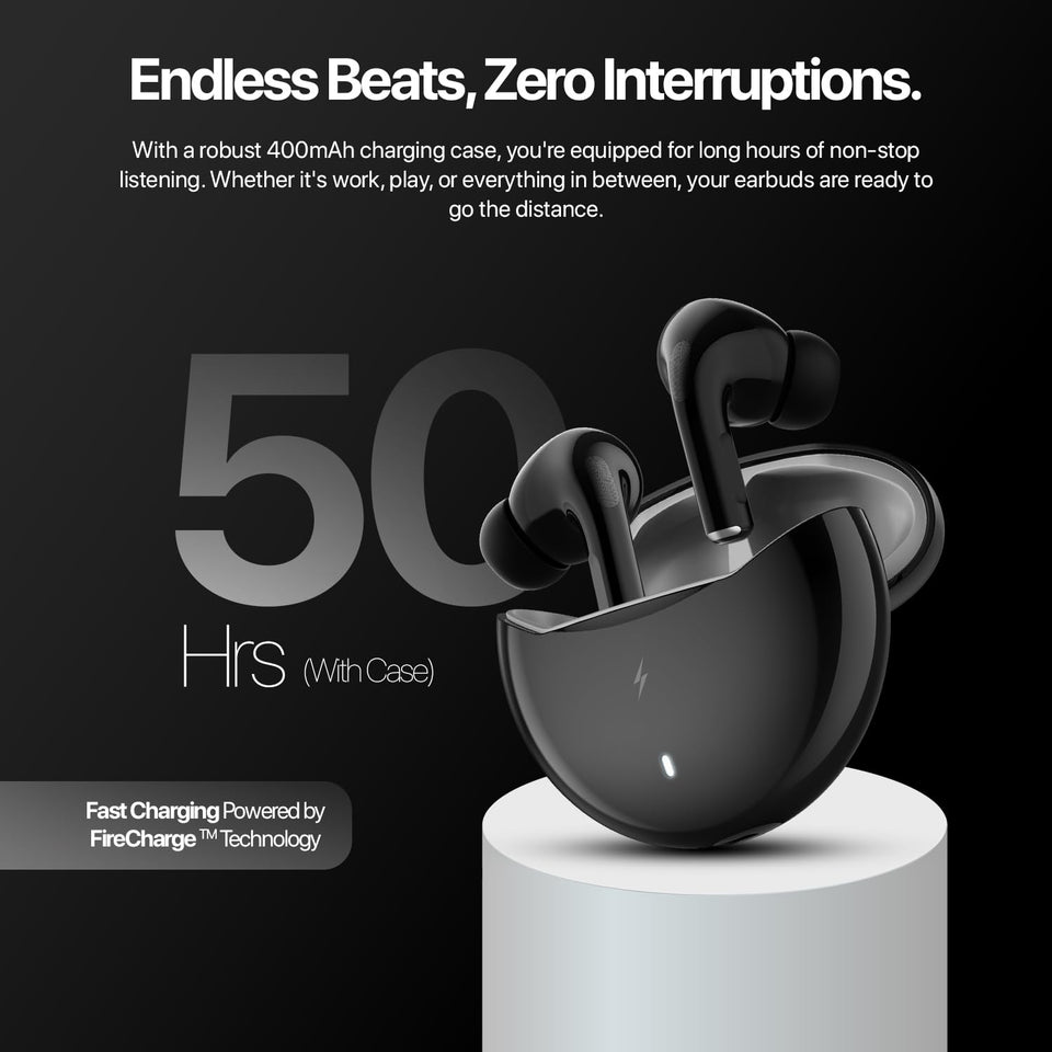 Boltt Aero TWS Ear Buds Custom EQ, Wireless Bluetooth 5.4, 50H Playtime, 50ms Low Latency, Fast Charging Case, App Support, Touch Controls, IPX4.