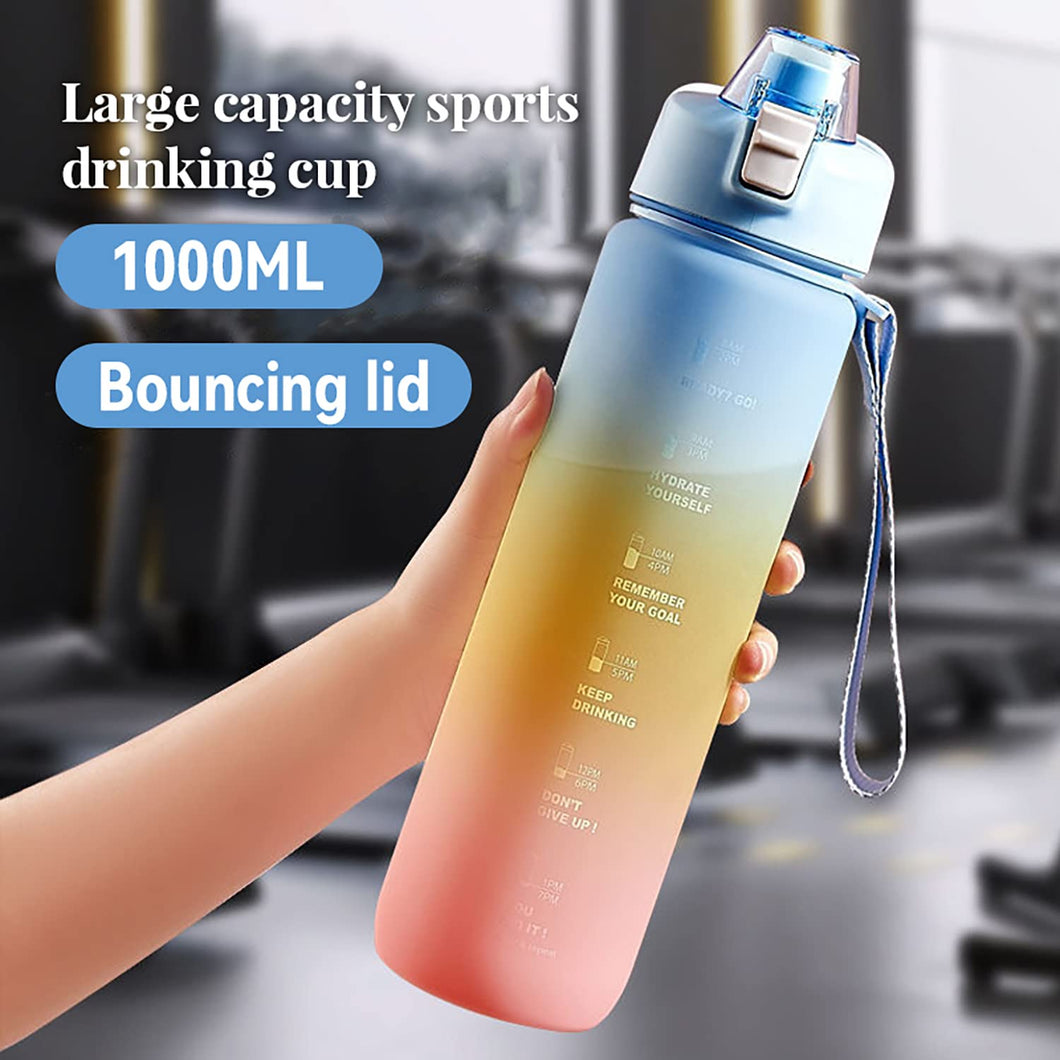 House of Quirk Plastic 1 liter Water Bottles With Time Markings, Bpa Free, Leak Proof, Measures How Much Water You Drink, Stylish Strap, Motivational Sports..