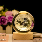 Ball Night Lamp, Creative Engraved Crystal Ball Night Light, USB Table LED Wooden Crystal