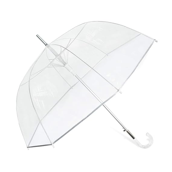 Transparent Auto Open Classic Dome Plastic Hook Handle - Fashion Stick Windproof Clear
