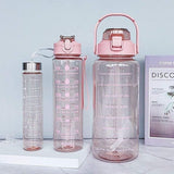 Motivational Water Bottle Set with Time Markers, 2000ml, 900ml, 300ml, Clear, Leak-Proof, for Office, School, Gym, Travel, Set of 3
