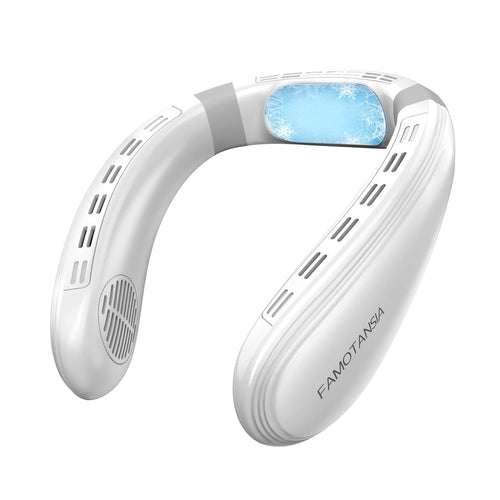 Neck Cooling Fan, Air Conditioner Neck Fan with Cooling Plate 4400mAh Rechargeable Battery Operated, Wearable Personal Fan, Ergonomic Design, White
