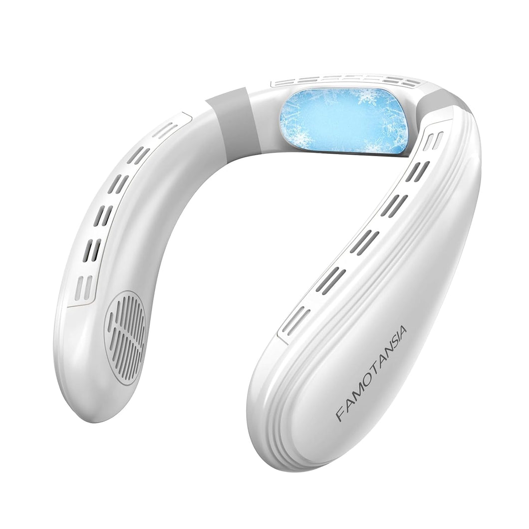 Neck Cooling Fan, Air Conditioner Neck Fan with Cooling Plate 4400mAh Rechargeable Battery Operated, Wearable Personal Fan, Ergonomic Design, White