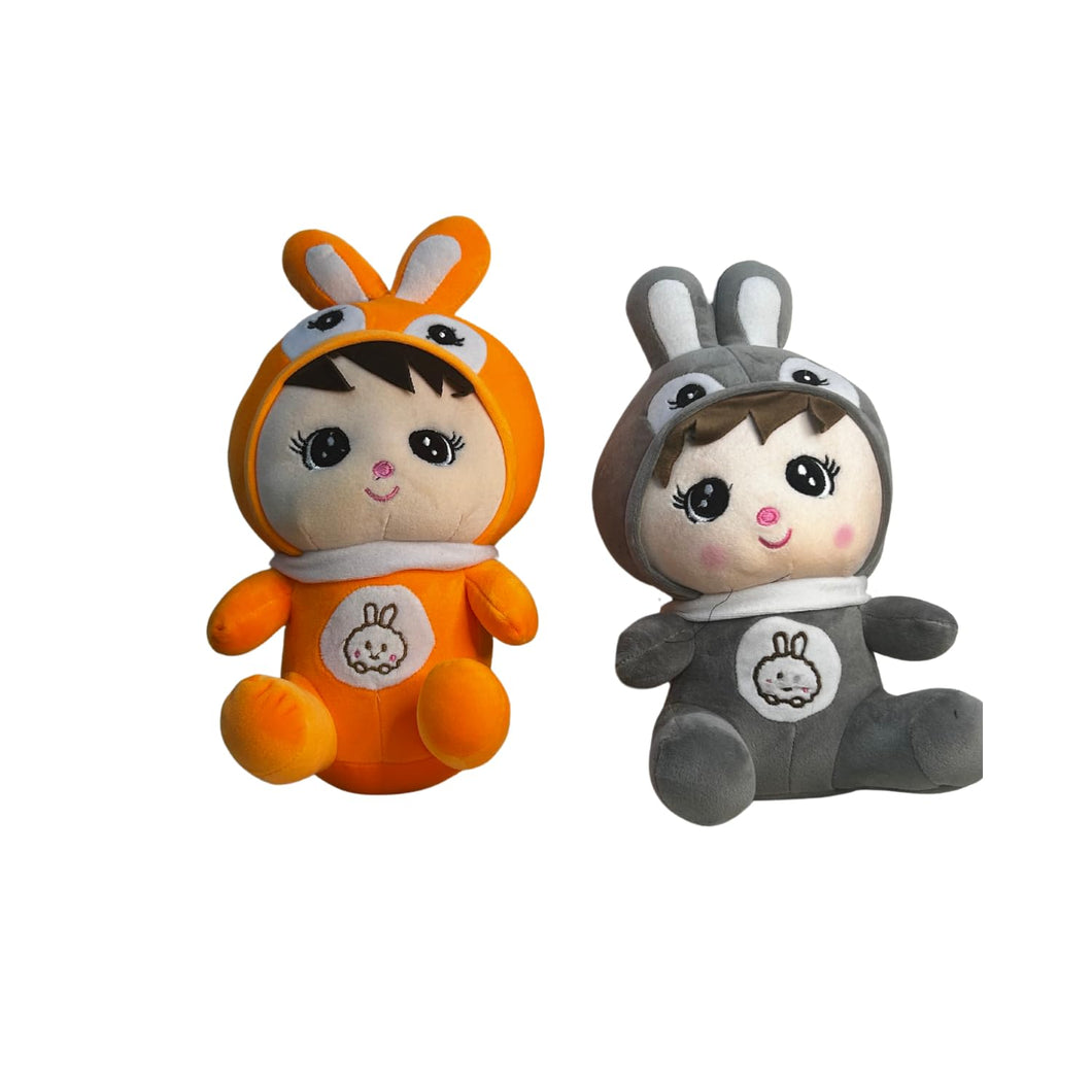 Soft Plush Hug-gable Cuddly Cute Plush Doll for Kids Pack of 2 (Orange-Grey)