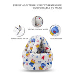 Adorable Baby Wearing a Soft Protective Safety Helmet with Cartoon Bunny Design and Colorful Plaid Overalls (White)