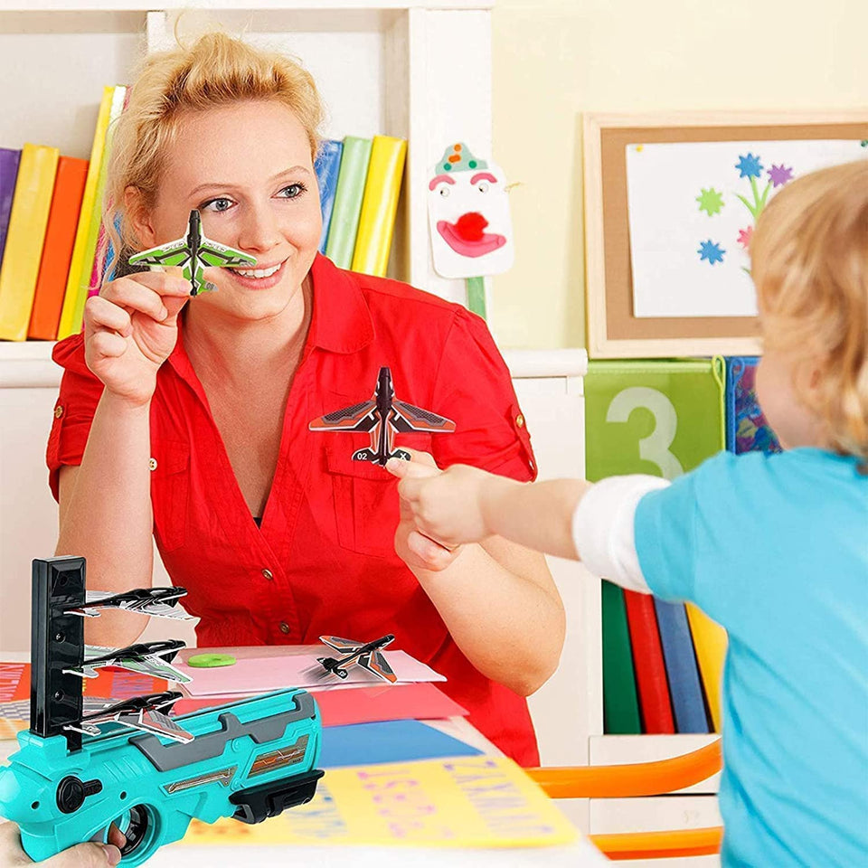 Airplane Launcher Gun Toy with Foam Glider Planes, Outdoor Games for Children, Best Aeroplane Toys Gun for Kids, One-Click Ejection Airplane Game,...