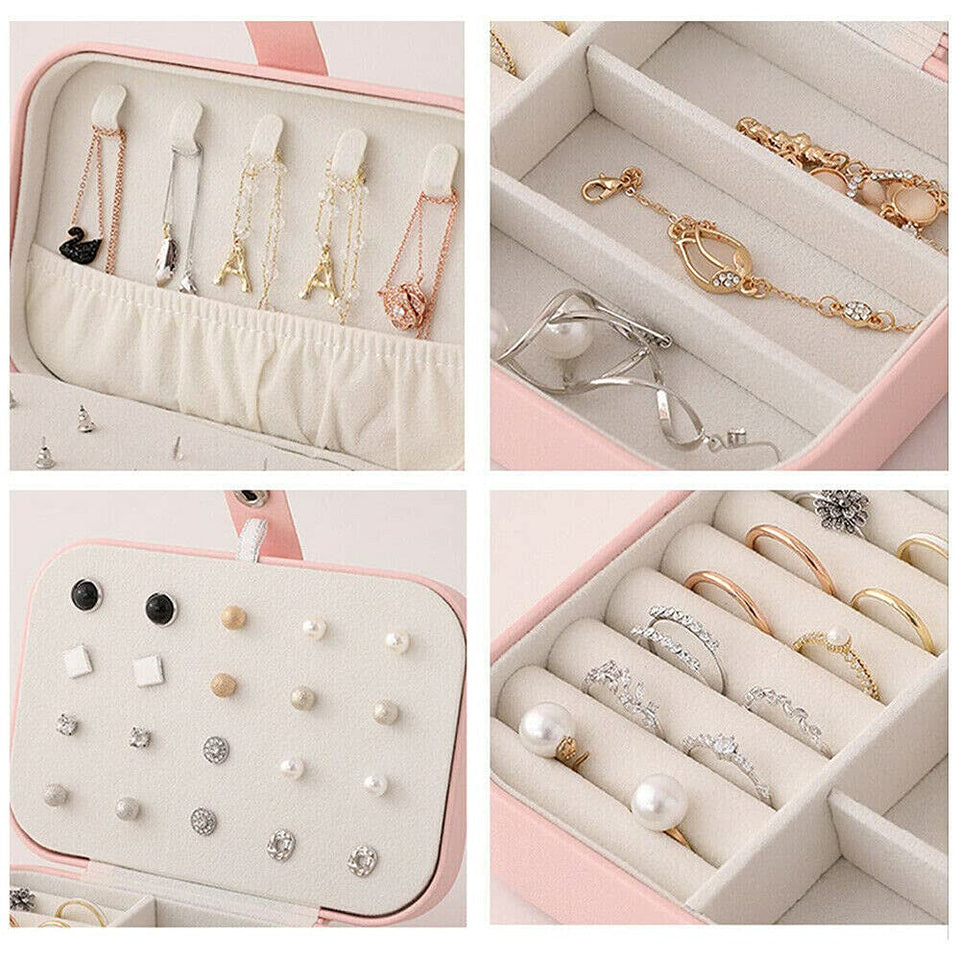 Jewelry PU Leather Storage Box Organizer Display Storage Case Woman Double Layer Jewelry Box for