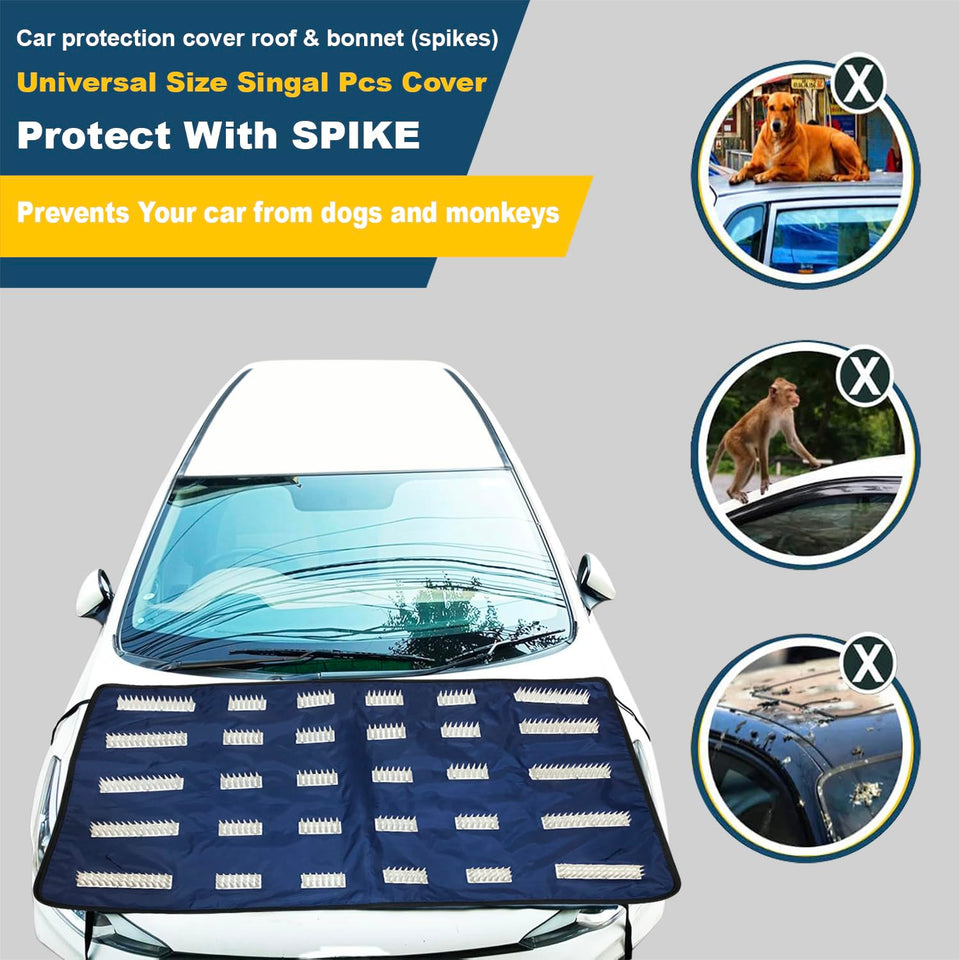 agnetic Car Bonnet Cover with Anti-Theft Spikes | Waterproof Universal Protector from Dogs,Monkeys, Dust and UV Rays | Blue