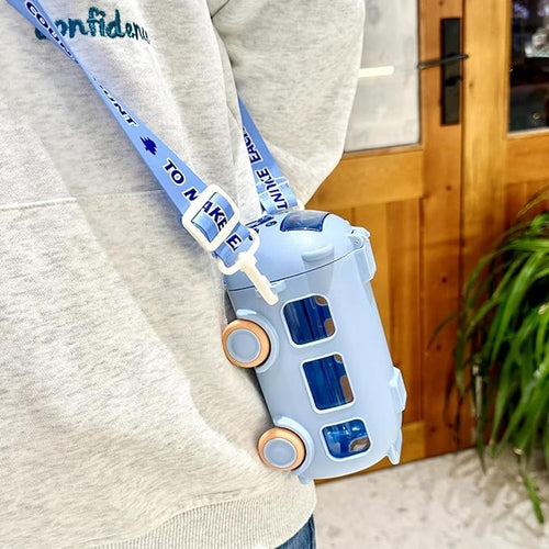 Plastic Portable Bus Shape Water Bottle for Kid with Straw