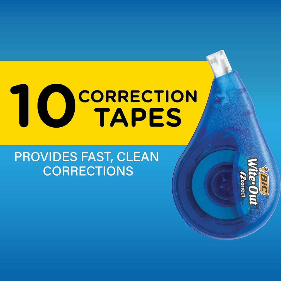 Out Brand EZ Correct Correction Tape, White, 10-Count, Translucent Dispenser Shows How Much Tape is Remaining