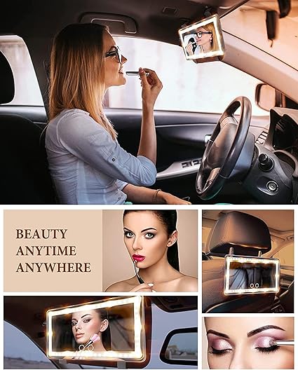 Car Vanity Mirror with Rechargeable Led Lights- 3 Light Modes & Dimmable Touch Screen