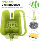 kitchen Sink Organiser (for Dishwasher Liquid, Brush, Cloth, Soap, Sponge), Plastic Drying Rack Sink Basket Self-draining Kitchen Sponge Caddy Organizer