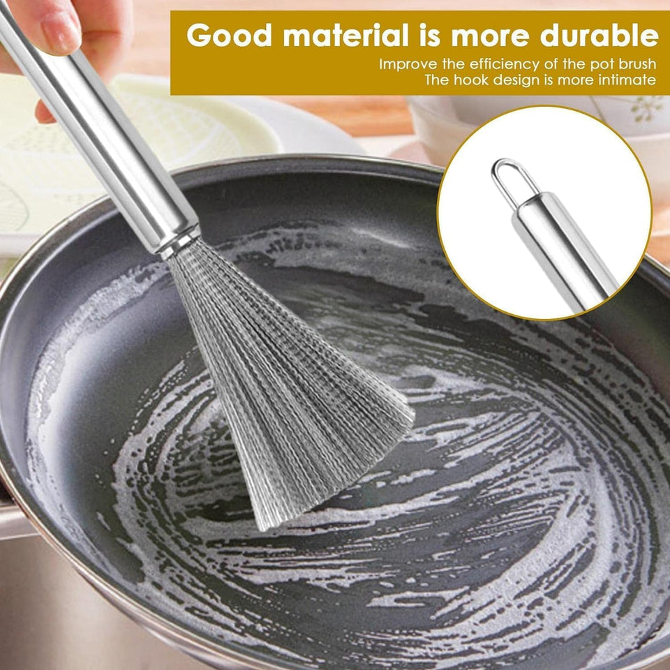 Multipurpose Stainless Steel Pots, Pans Cleaning Brush, Steel Scrubber for Kitchen Dishes Pots Pans Sink Cleaning, Non Slip Long Handle...