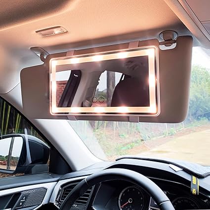 Car Vanity Mirror with Rechargeable Led Lights- 3 Light Modes & Dimmable Touch Screen