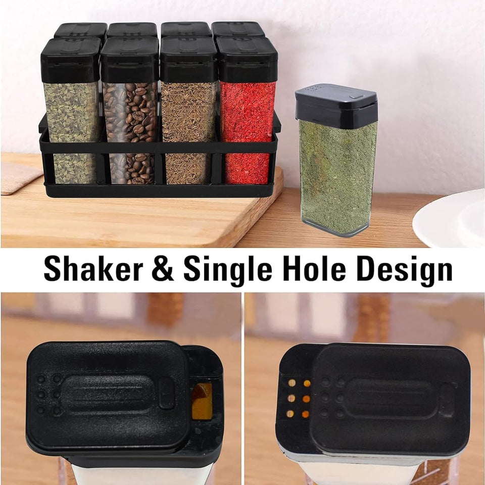 Masala Box 8 Pcs Set, Airtight Jar Spice Box, Spice Container with Tray, Square Spice Jar, Food-Grade Plastic, Multipurpose Seasonings Set, Idle for... Size:8 Pcs Set